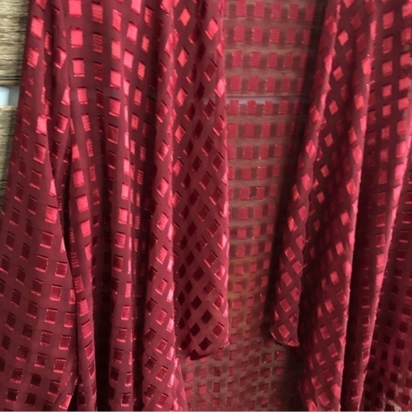 VINTAGE Image Size 1X Burgundy Velvet Burnout Semi-Sheer Cover-up - Picture 3 of 5